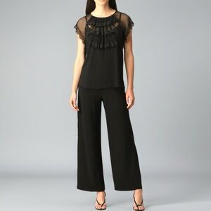 Y2K Arden B. Silk Sheer Ruffle Top Womens Size S Romantic Whimsigoth Black Lace